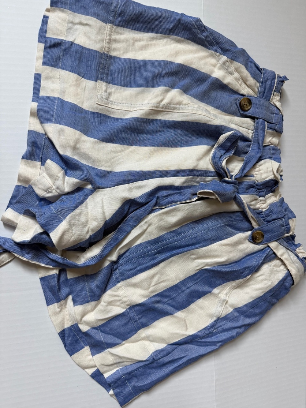 American Eagle Outfitters Blue and White Striped Paperbag Waist Shorts